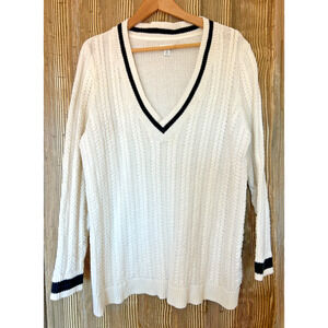 Croft & Barrow Preppy Tennis Sweater Cable Knit Cotton Blend Ivory Black Size XL